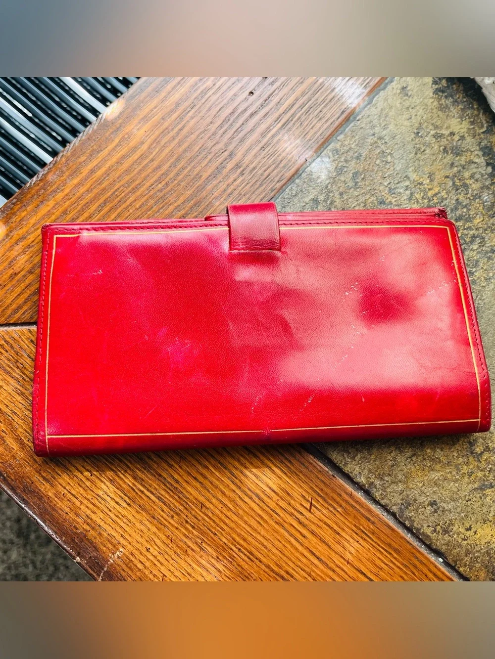 1970’s Classic Red Leather Wallet with Gold Accents